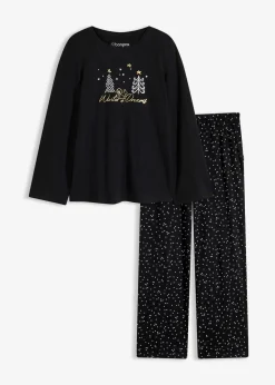 bonprix Wäsche·Nachtwäsche|Nachtwäsche^Pyjama aus reiner Baumwolle mit Glitzerdruck schwarz