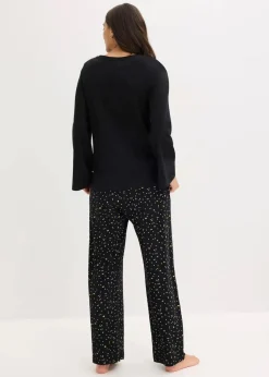 bonprix Wäsche·Nachtwäsche|Nachtwäsche^Pyjama aus reiner Baumwolle mit Glitzerdruck schwarz
