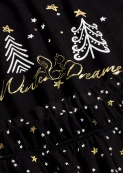 bonprix Wäsche·Nachtwäsche|Nachtwäsche^Pyjama aus reiner Baumwolle mit Glitzerdruck schwarz