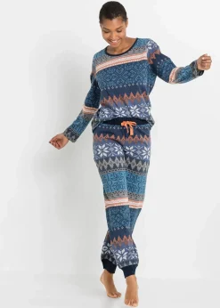 bonprix Wäsche·Nachtwäsche|Nachhaltigere Materialien^Pyjama aus reiner Bio-Baumwolle dunkelblau gemustert