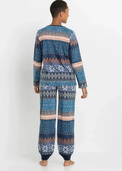 bonprix Wäsche·Nachtwäsche|Nachhaltigere Materialien^Pyjama aus reiner Bio-Baumwolle dunkelblau gemustert