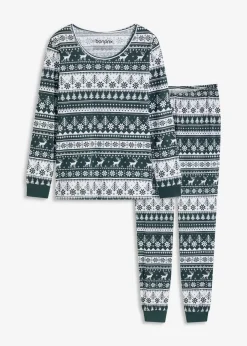bonprix Nachhaltigere Materialien|Nachtwäsche^Pyjama aus reiner Bio-Baumwolle tiefgrün/weiß