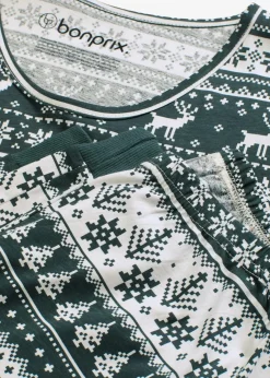 bonprix Nachhaltigere Materialien|Nachtwäsche^Pyjama aus reiner Bio-Baumwolle tiefgrün/weiß