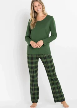 bonprix Nachhaltigere Materialien|Wäsche·Nachtwäsche^Pyjama aus reiner Bio-Baumwolle fichtengrün kariert