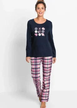 bonprix Wäsche·Nachtwäsche|Nachhaltigere Materialien^Pyjama aus reiner Bio-Baumwolle dunkelblau bedruckt