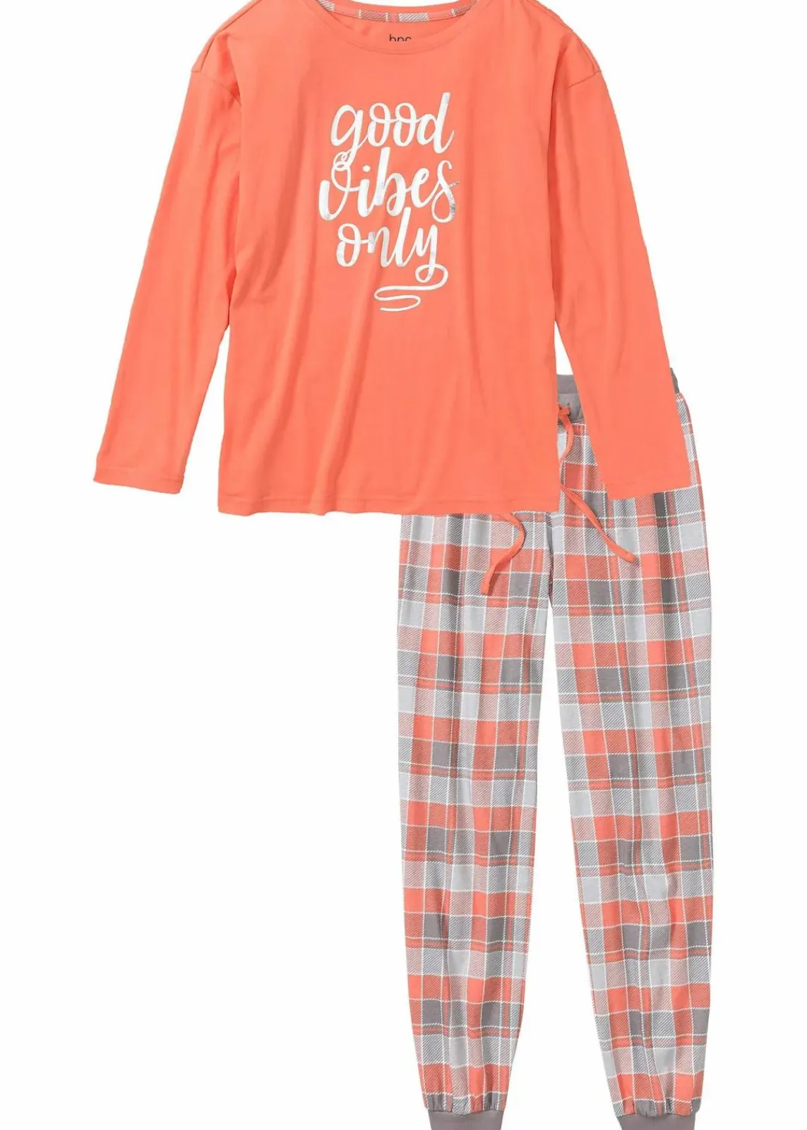 bonprix Wäsche·Nachtwäsche|Nachhaltigere Materialien^Pyjama aus reiner Bio-Baumwolle lachs/grau kariert