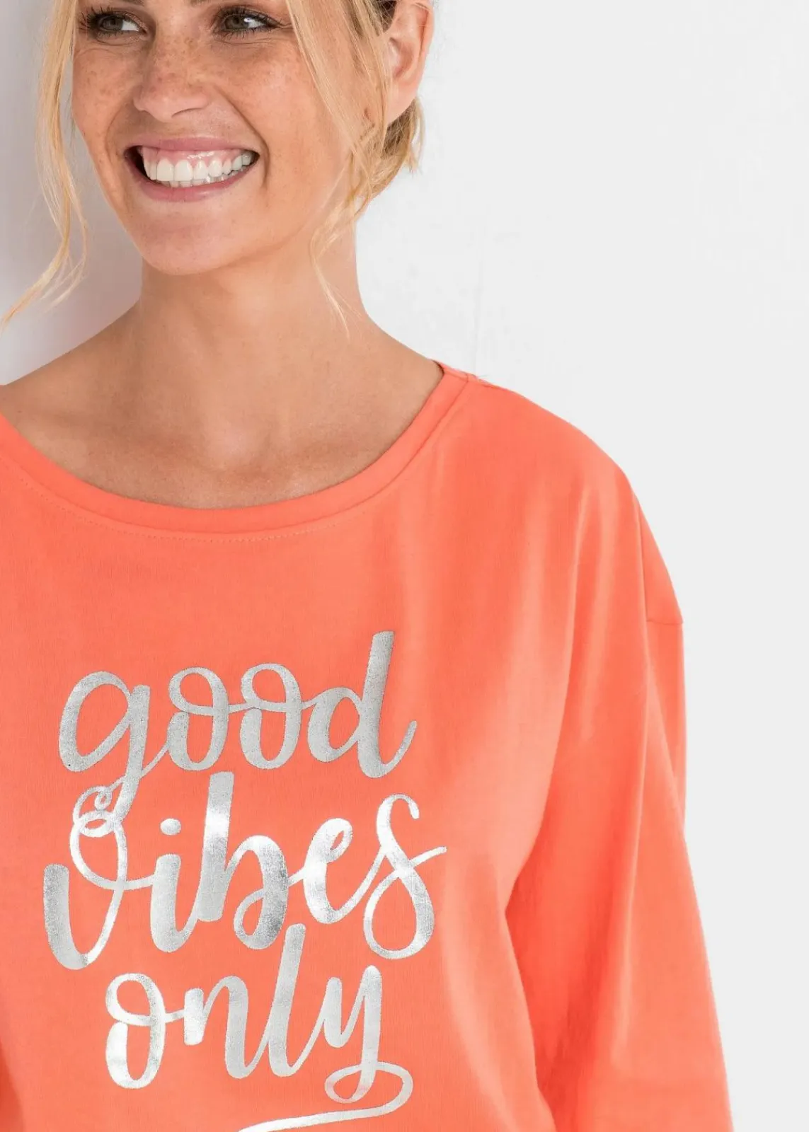 bonprix Wäsche·Nachtwäsche|Nachhaltigere Materialien^Pyjama aus reiner Bio-Baumwolle lachs/grau kariert