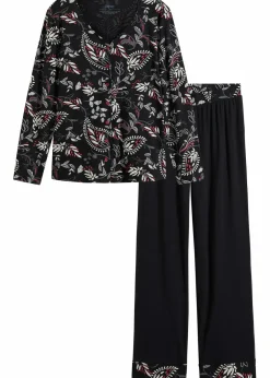 bonprix Wäsche·Nachtwäsche|Nachhaltigere Materialien^Pyjama aus reiner Bio-Baumwolle schwarz/grau gemustert