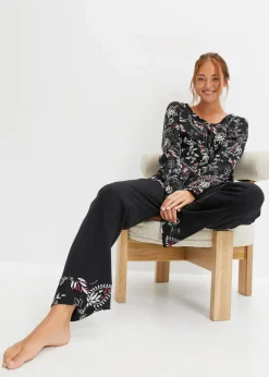 bonprix Wäsche·Nachtwäsche|Nachhaltigere Materialien^Pyjama aus reiner Bio-Baumwolle schwarz/grau gemustert