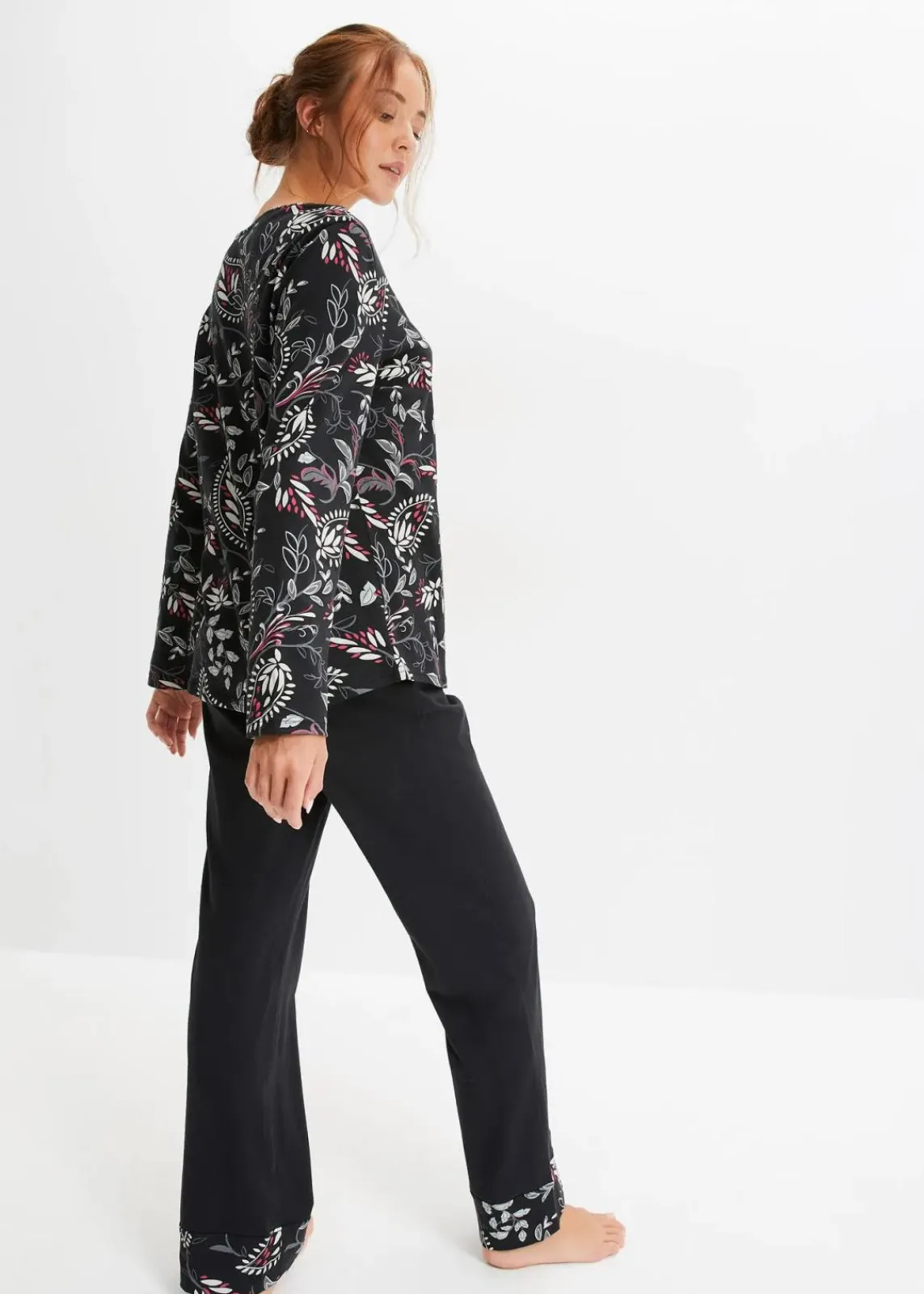 bonprix Wäsche·Nachtwäsche|Nachhaltigere Materialien^Pyjama aus reiner Bio-Baumwolle schwarz/grau gemustert