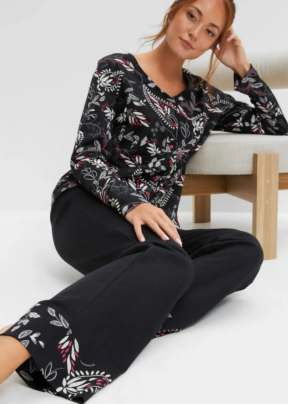 bonprix Wäsche·Nachtwäsche|Nachhaltigere Materialien^Pyjama aus reiner Bio-Baumwolle schwarz/grau gemustert