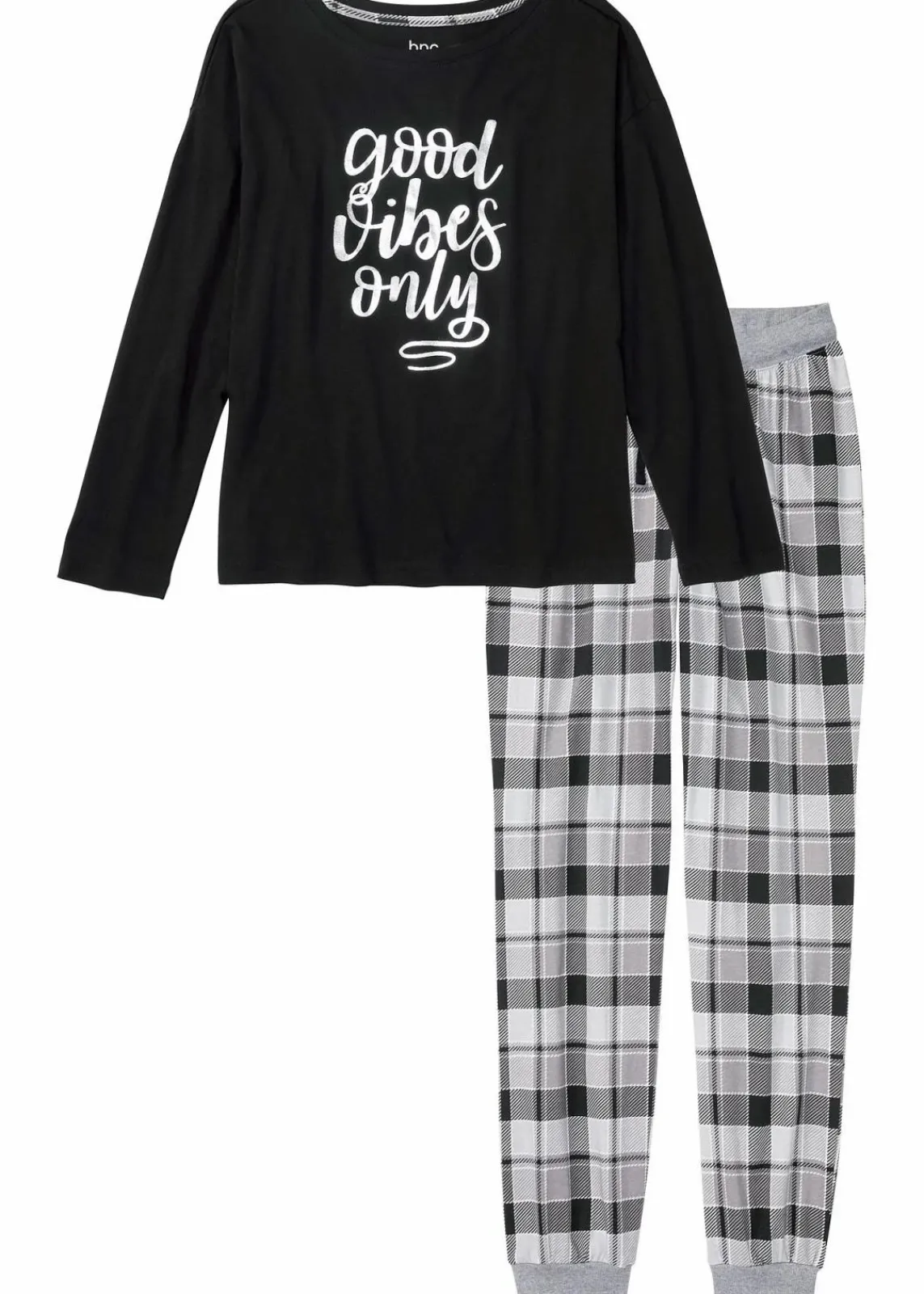 bonprix Nachhaltigere Materialien|Nachtwäsche^Pyjama aus reiner Bio-Baumwolle schwarz/grau kariert