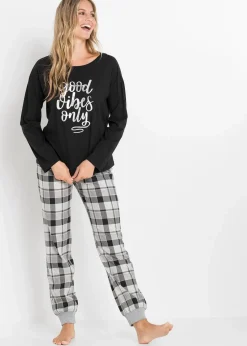 bonprix Nachhaltigere Materialien|Nachtwäsche^Pyjama aus reiner Bio-Baumwolle schwarz/grau kariert