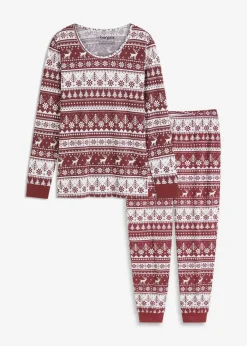 bonprix Nachhaltigere Materialien|Nachtwäsche^Pyjama aus reiner Bio-Baumwolle ahornrot/weiß