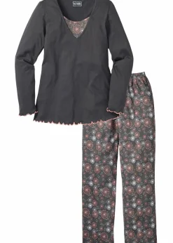 bonprix Wäsche·Nachtwäsche|Nachhaltigere Materialien^Pyjama aus reiner Bio-Baumwolle grau bedruckt