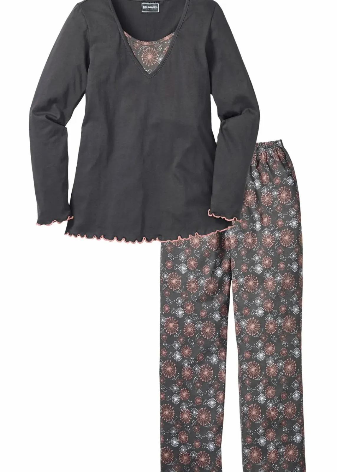 bonprix Wäsche·Nachtwäsche|Nachhaltigere Materialien^Pyjama aus reiner Bio-Baumwolle grau bedruckt