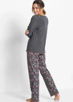 bonprix Wäsche·Nachtwäsche|Nachhaltigere Materialien^Pyjama aus reiner Bio-Baumwolle grau bedruckt