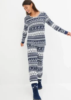 bonprix Wäsche·Nachtwäsche|Nachhaltigere Materialien^Pyjama aus reiner Bio-Baumwolle tiefblau/weiß