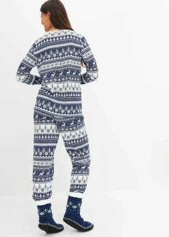 bonprix Wäsche·Nachtwäsche|Nachhaltigere Materialien^Pyjama aus reiner Bio-Baumwolle tiefblau/weiß