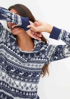 bonprix Wäsche·Nachtwäsche|Nachhaltigere Materialien^Pyjama aus reiner Bio-Baumwolle tiefblau/weiß
