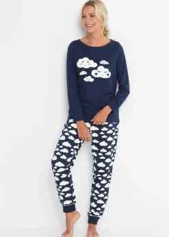 bonprix Wäsche·Nachtwäsche|Nachhaltigere Materialien^Pyjama aus reiner Bio-Baumwolle dunkelblau bedruckt