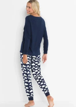 bonprix Wäsche·Nachtwäsche|Nachhaltigere Materialien^Pyjama aus reiner Bio-Baumwolle dunkelblau bedruckt
