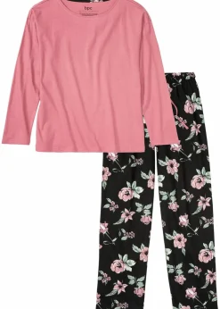 bonprix Wäsche·Nachtwäsche|Nachhaltigere Materialien^Pyjama aus reiner Bio-Baumwolle beerensorbet/schwarz geblümt