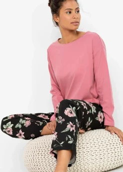 bonprix Wäsche·Nachtwäsche|Nachhaltigere Materialien^Pyjama aus reiner Bio-Baumwolle beerensorbet/schwarz geblümt