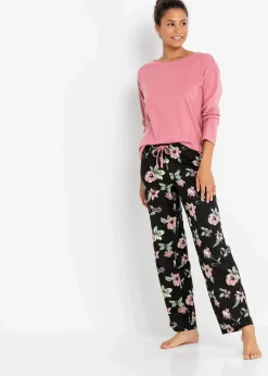 bonprix Wäsche·Nachtwäsche|Nachhaltigere Materialien^Pyjama aus reiner Bio-Baumwolle beerensorbet/schwarz geblümt