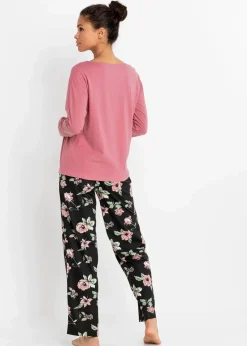 bonprix Wäsche·Nachtwäsche|Nachhaltigere Materialien^Pyjama aus reiner Bio-Baumwolle beerensorbet/schwarz geblümt