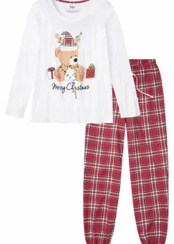 bonprix Wäsche·Nachtwäsche|Nachhaltigere Materialien^Pyjama aus reiner Bio-Baumwolle wollweiß/rot kariert