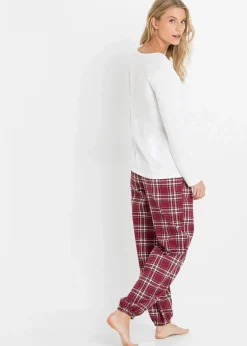 bonprix Wäsche·Nachtwäsche|Nachhaltigere Materialien^Pyjama aus reiner Bio-Baumwolle wollweiß/rot kariert
