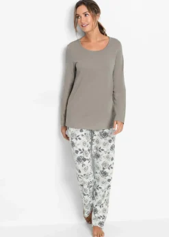 bonprix Wäsche·Nachtwäsche|Nachhaltigere Materialien^Pyjama aus reiner Bio-Baumwolle grau/weiß bedruckt