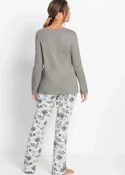 bonprix Wäsche·Nachtwäsche|Nachhaltigere Materialien^Pyjama aus reiner Bio-Baumwolle grau/weiß bedruckt