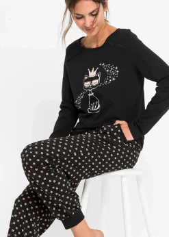 bonprix Wäsche·Nachtwäsche|Nachhaltigere Materialien^Pyjama aus reiner Bio-Baumwolle schwarz bedruckt