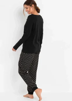 bonprix Wäsche·Nachtwäsche|Nachhaltigere Materialien^Pyjama aus reiner Bio-Baumwolle schwarz bedruckt