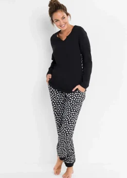 bonprix Wäsche·Nachtwäsche|Nachhaltigere Materialien^Pyjama aus reiner Bio-Baumwolle schwarz/weiß gemustert