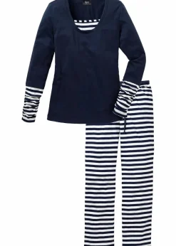bonprix Wäsche·Nachtwäsche|Nachhaltigere Materialien^Pyjama aus reiner Bio-Baumwolle dunkelblau/weiß gestreift