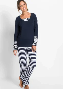 bonprix Wäsche·Nachtwäsche|Nachhaltigere Materialien^Pyjama aus reiner Bio-Baumwolle dunkelblau/weiß gestreift