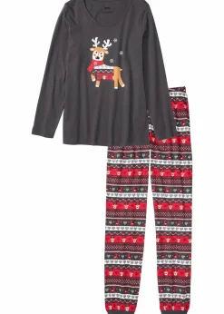 bonprix Nachhaltigere Materialien|Nachtwäsche^Pyjama aus reiner Bio-Baumwolle schiefergrau bedruckt