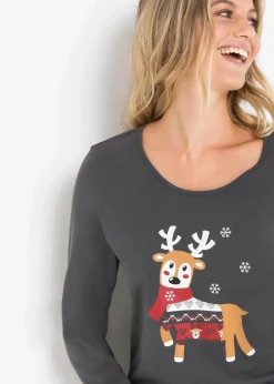 bonprix Nachhaltigere Materialien|Nachtwäsche^Pyjama aus reiner Bio-Baumwolle schiefergrau bedruckt
