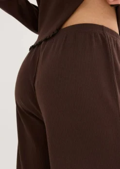 bonprix Wäsche·Nachtwäsche|Nachtwäsche^Pyjama aus Rippe mit Knopfleiste dunkelbraun