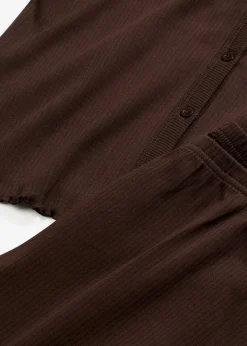 bonprix Wäsche·Nachtwäsche|Nachtwäsche^Pyjama aus Rippe mit Knopfleiste dunkelbraun