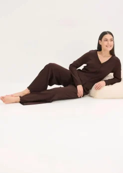 bonprix Wäsche·Nachtwäsche|Nachtwäsche^Pyjama aus Rippe mit Knopfleiste dunkelbraun