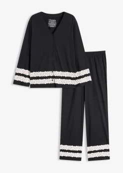bonprix Wäsche·Nachtwäsche|Nachtwäsche^Pyjama aus softem Viskose-Mix schwarz/wollweiß