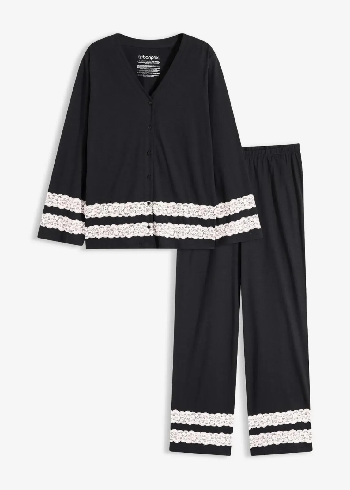bonprix Wäsche·Nachtwäsche|Nachtwäsche^Pyjama aus softem Viskose-Mix schwarz/wollweiß