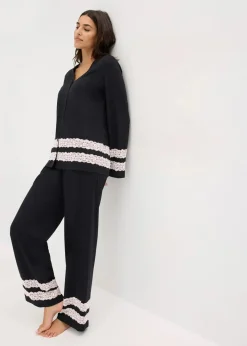bonprix Wäsche·Nachtwäsche|Nachtwäsche^Pyjama aus softem Viskose-Mix schwarz/wollweiß