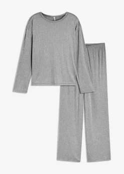 bonprix Wäsche·Nachtwäsche|Nachtwäsche^Pyjama aus weichem Pointelle-Jersey hellgrau meliert