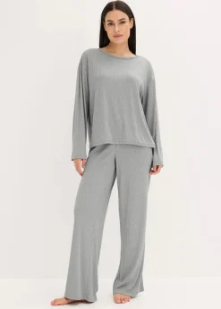 bonprix Wäsche·Nachtwäsche|Nachtwäsche^Pyjama aus weichem Pointelle-Jersey hellgrau meliert