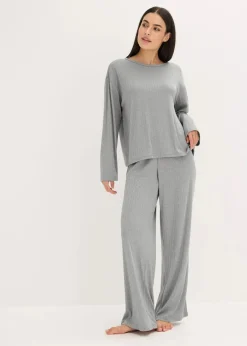 bonprix Wäsche·Nachtwäsche|Nachtwäsche^Pyjama aus weichem Pointelle-Jersey hellgrau meliert